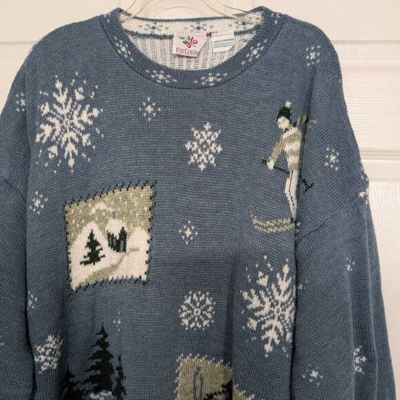 Vintage Nutcracker Winter Sweater Womens Size Large Blue Snowflake Christmas - Picture 2 of 9